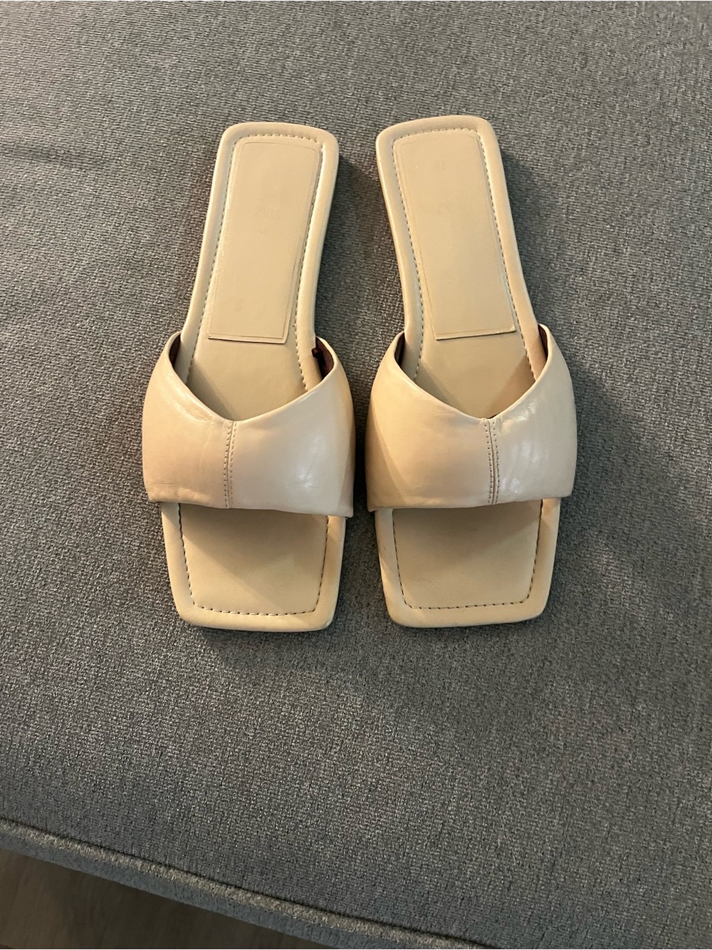Zara Women’s Square-Toe Slide Sandals in Beige